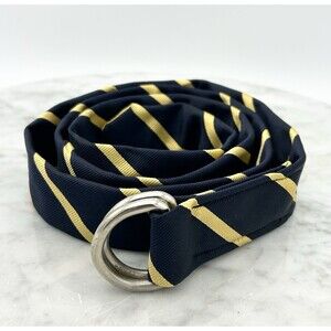 Grant Thomas 100% Silk D-Ring Belt Navy Gold Stripe Preppy Quiet Luxury Y2K 46”